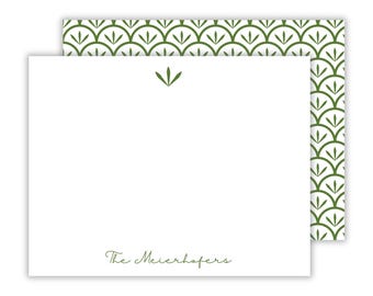 Green Scallop Stationery, Floral Notecards, Flat Notecard Set, Kids Adult Girl Monogram Stationary