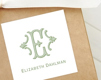 Elegant Monogram Calling Card, Personalized Adult Family Enclosure Card, Square Gift Tag