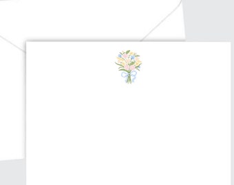Personalized Stationery Floral Simple Name, Flat Notecard Set, Girls Monogram Stationery