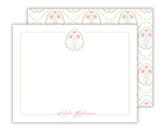Floral Personalized Stationery | Scallop Name Notecard Set | Personalized Gift for Moms and Women