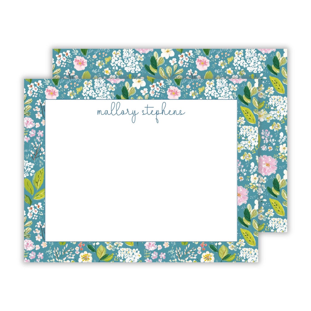 Personalized Floral Stationery Blue Wildflower Name Notecard Set Gift ...