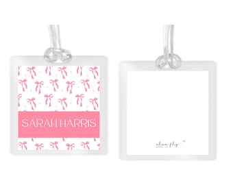 Personalized Pink Bows Bag Tag: Laminated Luggage Tag