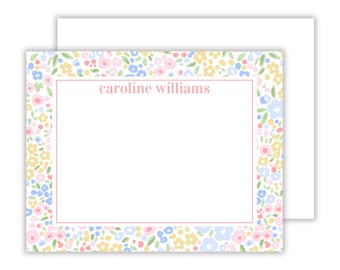 Personalized Stationary Floral Simple Name, Flat Notecard Set, Girls Monogram Stationary