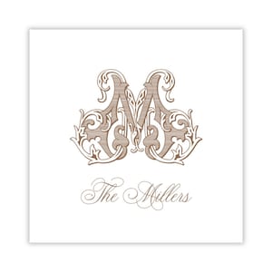 Elegant Monogram Calling Card, Vine Initial, Adult Family Enclosure Card, Square Gift Tag