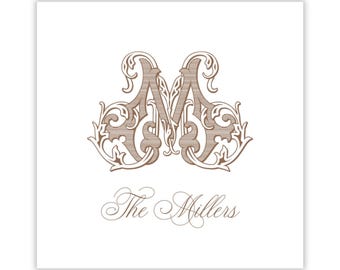 Elegant Monogram Calling Card, Vine Initial, Adult Family Enclosure Card, Square Gift Tag