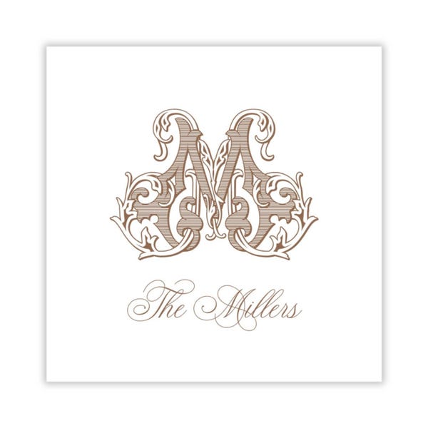 Elegant Monogram Calling Card, Vine Initial, Adult Family Enclosure Card, Square Gift Tag