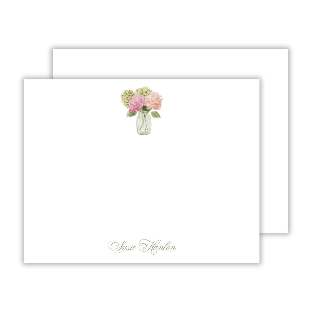 Personalized Hydrangea Notecard Set, Pink Floral Stationery - Etsy