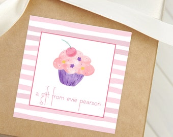 Cupcake Calling Card, Girl Enclosure Card, Square Gift Tag