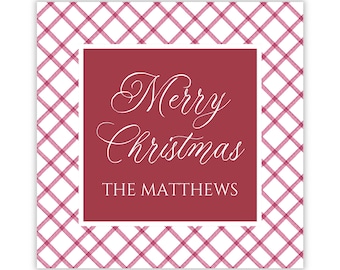 Personalized Maroon Plaid Christmas Gift Tags | Holiday Family Name