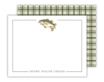 Personalized Stationery for Boys Fish Notecard with Masculine Plaid Notecard Set Gift For Men