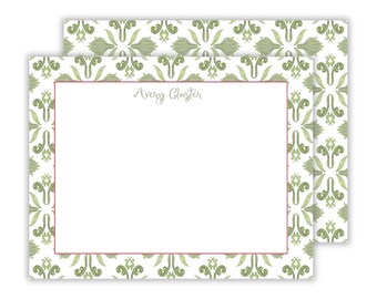 Personalized Stationery | Green Block Print Notecard Set | Personalized Gift for Moms and Women