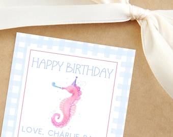 Birthday Seahorse Gift Tag, Kids Party Enclosure Card