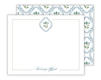 Floral Personalized Stationery | Scallop Name Notecard Set | Personalized Gift for Moms and Women