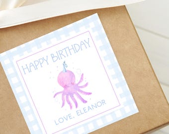 Birthday Octopus Gift Tag: Kids Party Enclosure Card