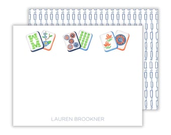 Personalized Mahjong Stationery, Mahjong Tile Notecards, Flat Notecard Set, Kids Adult Monogram Stationary