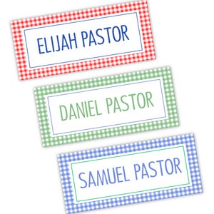 Printed Water Resistant School Supply Labels | 60 Per Sheet | Gingham | School Supply Stickers | NOT DISHWASHER SAFE