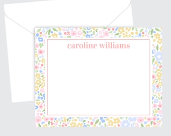 Personalized Stationery Floral Simple Name, Flat Notecard Set, Girls Monogram Stationery