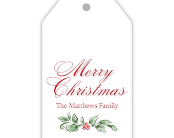 Christmas Gift Tag, Wavy Holly Hanging Tag, Adult Family Calling Card