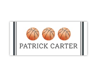 Basketball School Supply Labels: Water Resistant Stickers (60 Per Sheet)