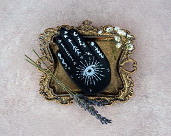 palmistry hand jewelry tray, handmade bohemian trinket tray, witch decorative tray, home decor ceramic palmistry hand jewelry holder