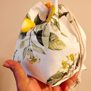 Handmade Lemons Print Utility Bag: Multipurpose Travel Pouch