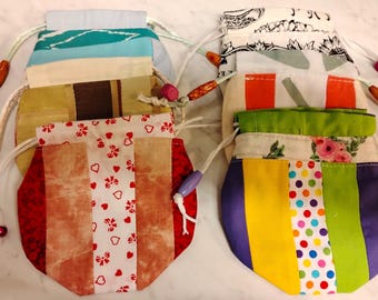 Lot de 6 pochettes en patchwork faites main, pochettes cadeaux arrondies