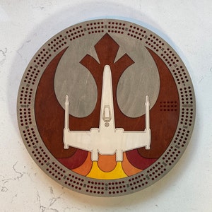 Custom Cribbage Board, Round, 3 player, star wars, rebel, x wing fighter may the 4th be with you