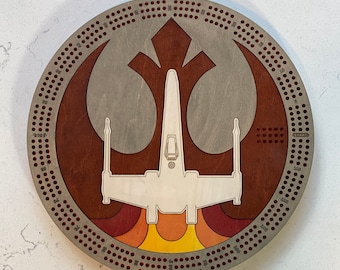 Custom Cribbage Board, Round, 3 player, star wars, rebel, x wing fighter may the 4th be with you