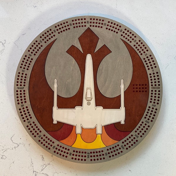 Custom Cribbage Board, Round, 3 player, star wars, rebel, x wing fighter may the 4th be with you