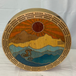 Mountain Biking 3 player Cribbage Board Round