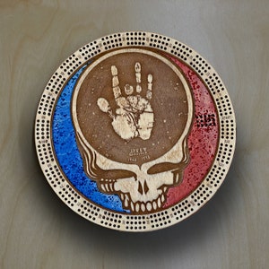 Grateful Dead(Steal your Face & Jerry Hand) 2, 3 or 4  player Cribbage Board