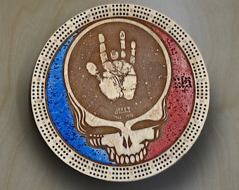 Grateful Dead(Steal your Face & Jerry Hand) 2, 3 or 4  player Cribbage Board