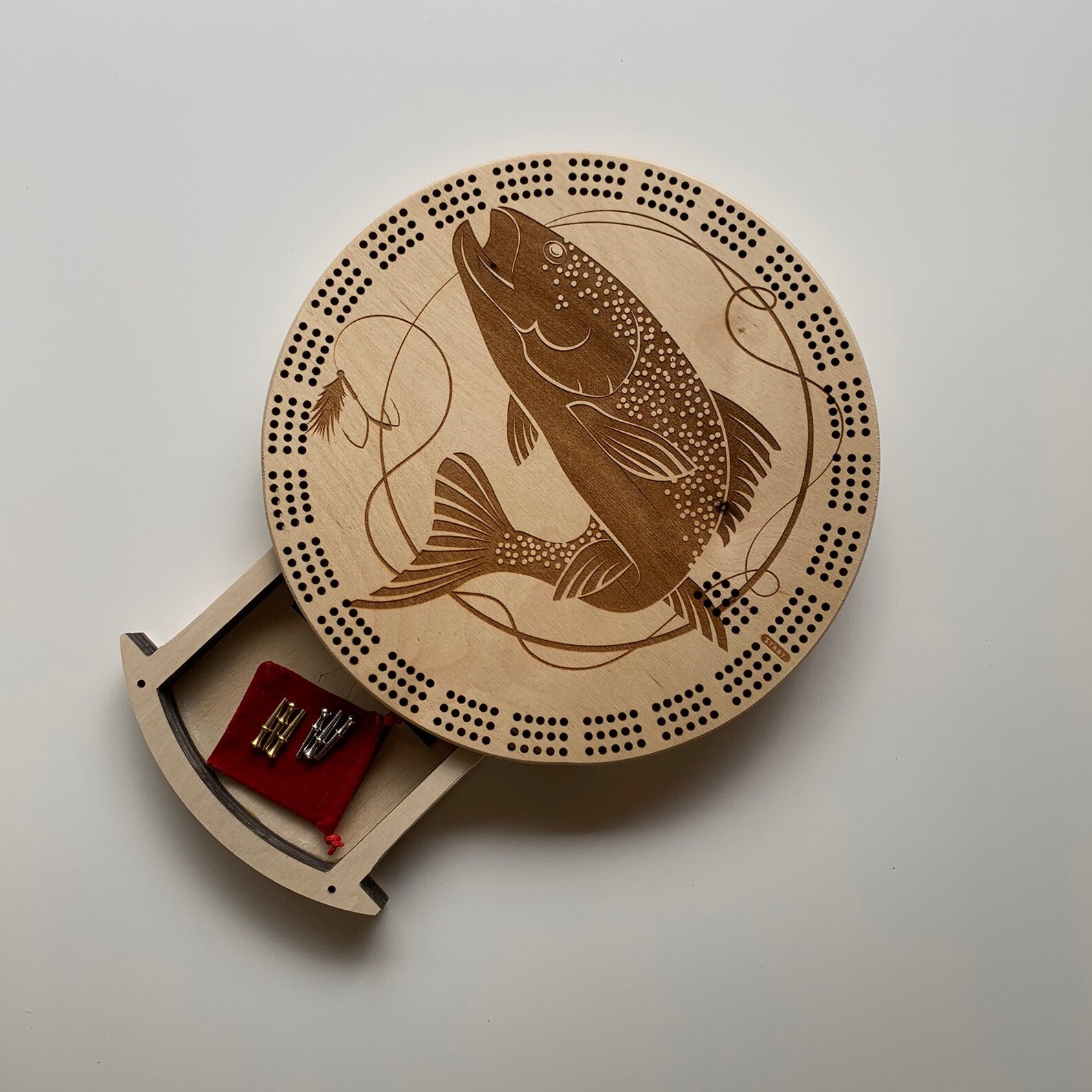 Fly Fishing 3 player Cribbage Board Round Etsy