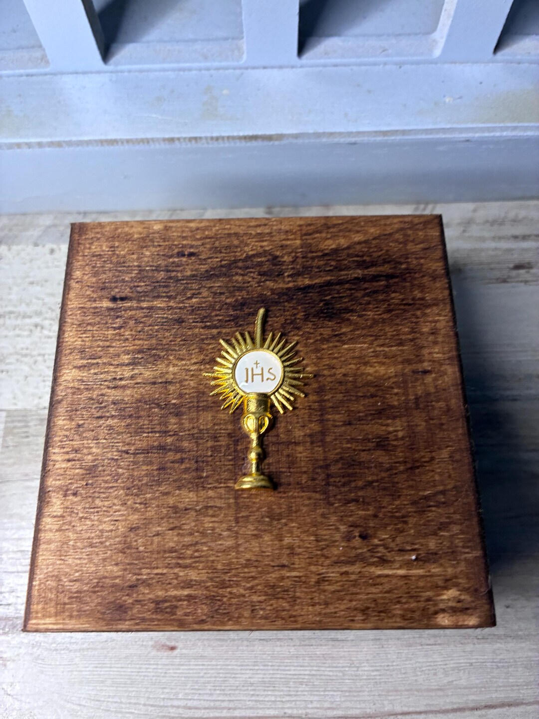 Catholic Adoration Wooden Prayer Box: Rosary Keepsake Box, PYX Holder ...