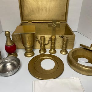 Gold Wood Mass Kit w/ Altar Box: Montessori Religious Play Set