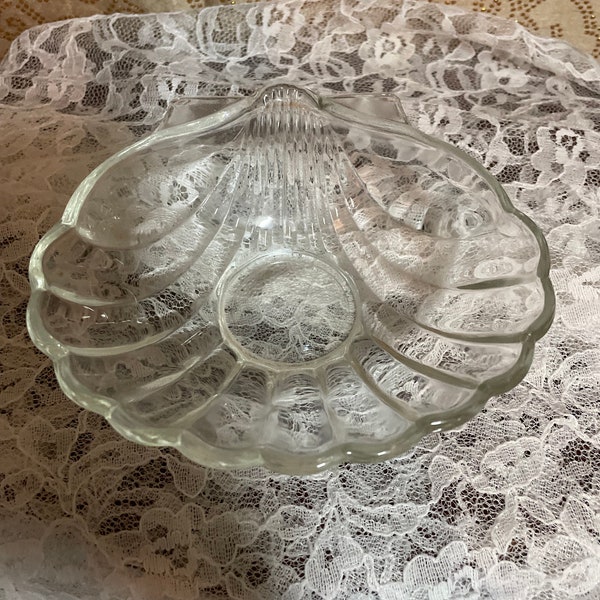 Glass clear shell shaped for  Baptism , holy water font  , baptismal font,  home altar , atrium , CGS, Rosary dish