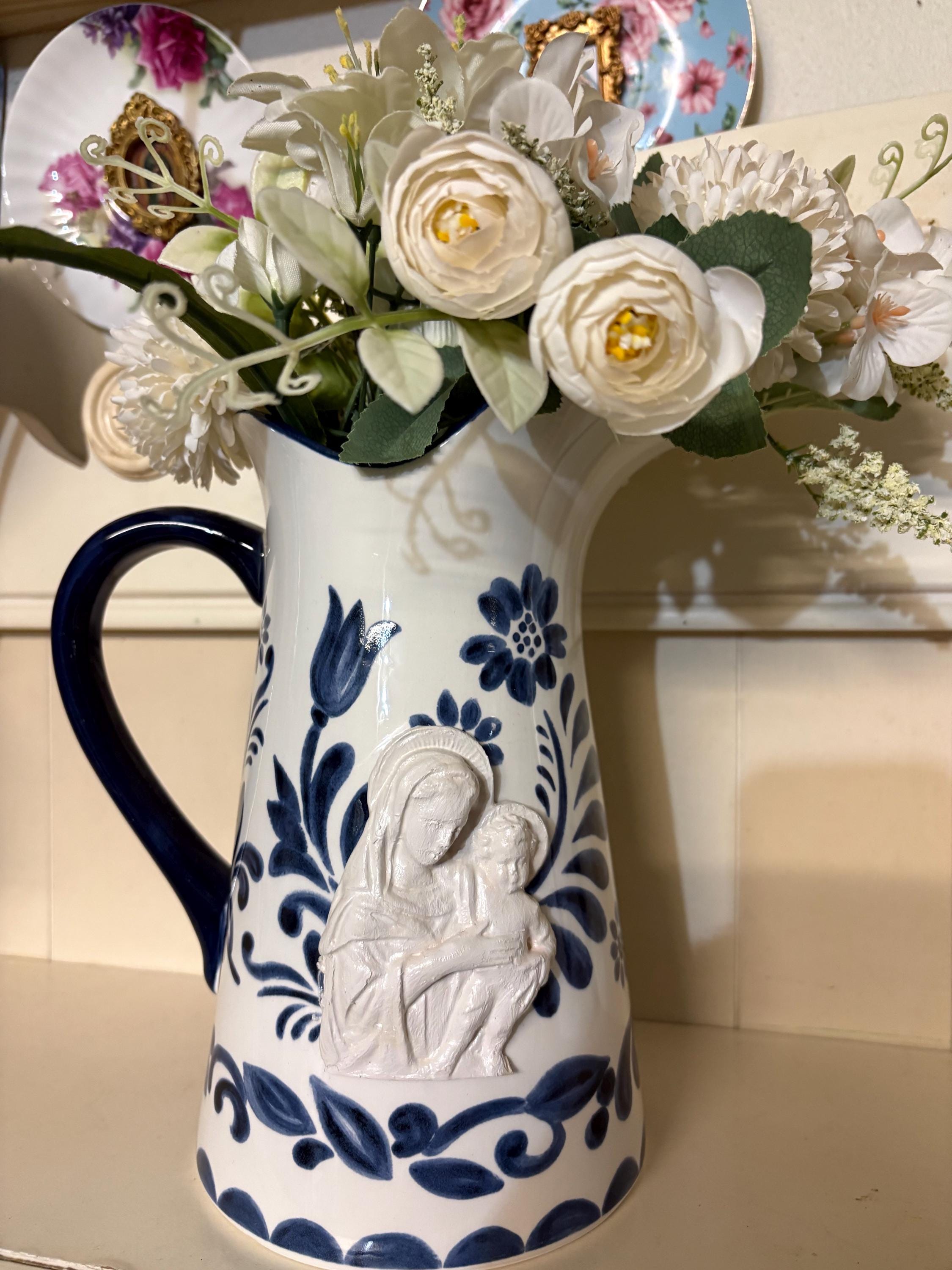 Blue and White Ceramic Pitcher Vintage - Etsy