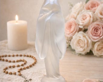 Vintage Fostoria Frosted Glass Virgin Mary Statue | 1950s Catholic Decor | Blessed Mother Figurine
