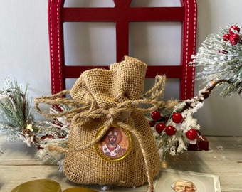 Saint Nicholas Purse with chocolate coins (BURLAP) St. Nicholas day Catholic feast day Advent Christmas stocking stuffer chocolate money bag