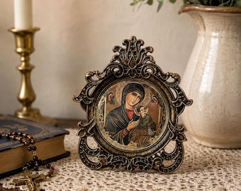 Catholic Icon Display | Vintage inspired , Our Lady Child Devotional Home Decor|  Perpetual Help