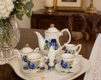 Our Lady Blue Rose Mini Tea Set | Marian Catholic Tea Set & Prayer Table Decor