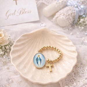 Ceramic Baptism Shell Dish | Catholic Rosary Holder | First Communion Gift