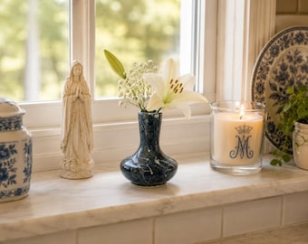 Petite Blue Marble-Style Bud Vase | Vintage-Inspired Catholic Home Décor | 4 Inch Vase
