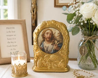 One-of-a-Kind Good Shepherd Religious Art | Upcycled Vintage Clock | Catholic Home Altar Decor