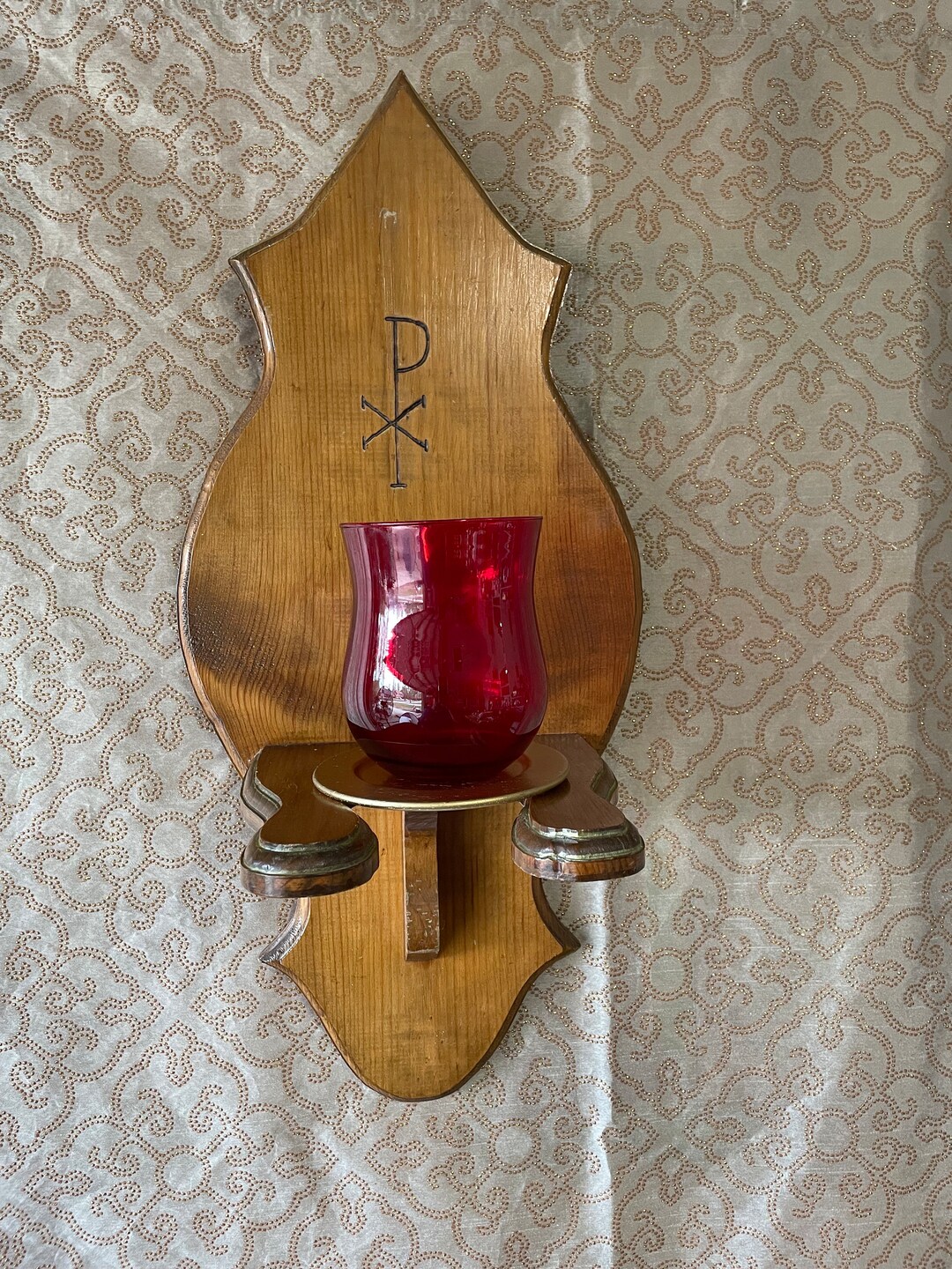 Vintage Wood Sanctuary Candle Holder Sanctuary Lamp for Catechesis of