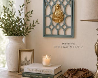 Immaculate Heart of Mary Wall Decor, Catholic Wall Art, Marian Home Decor, Turquoise & Gold Religious Decor, Catholic Gift