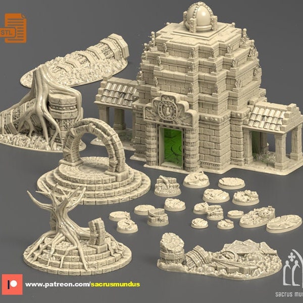 STL - The Remains of Quyllur-Huasi. Temple, Ruins, Stellargates and Round Bases. 3d Printing Designs. Terrain and Scenery for Wargames