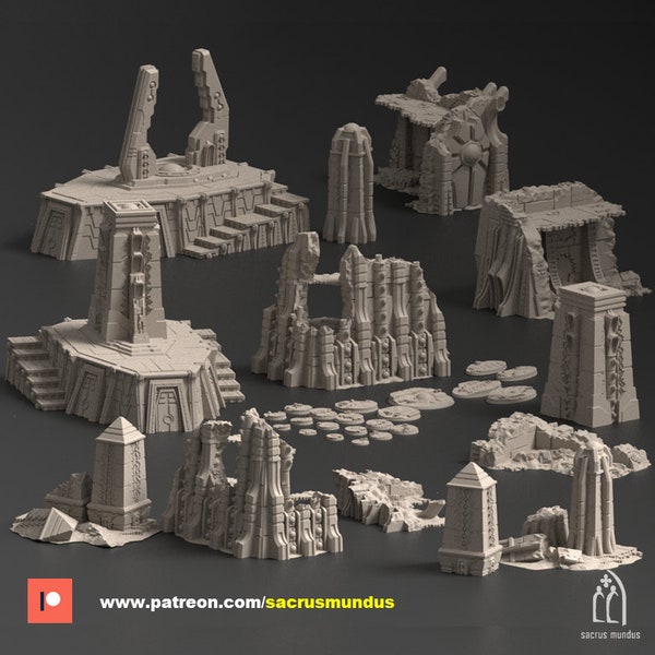 STL- Davonis, antico sito di sepoltura. Pacchetto di disegni di stampa 3D. Futuristico / Alieno / Rovine / Edifici scifi. Terreno e scenario per Wargames