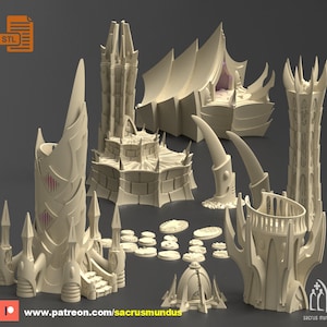 STL - The Dark City of Irazar. 3d Printing Designs Bundle. Alien Dark Eldar. Terrain and Scenery for Wargames