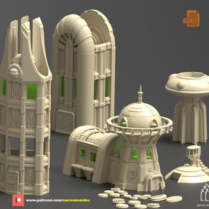 STL - Detour into Xevingdale. 3d Printing Designs Bundle. Futuristic City Terrain and Scenery for Wargames
